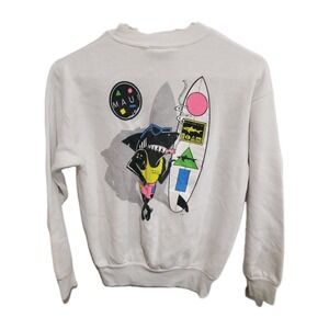 VTG Maui and Sons Shark Team Sweatshirt S White Neon Surf Skate 80s‎ Made in USA